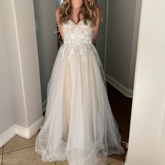 𝅺BRIDAL Wedding Prom Tulle Feather Gown Dress - Picture 6 of 6